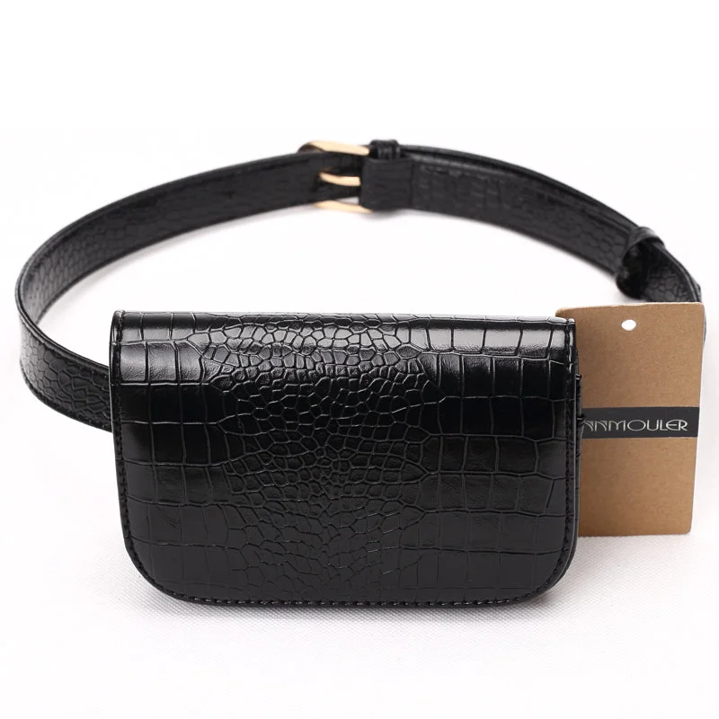 Adjustable Alligator Pattern Women Waist Pack Black