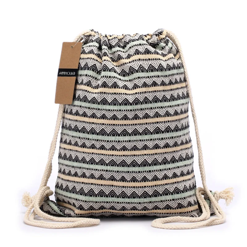 AnnaMouler Bohemian Style Women Backpack Light Green