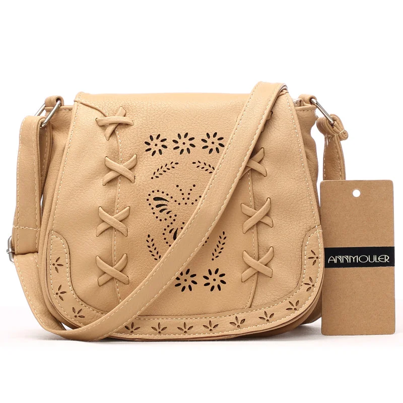 AnnaMouler Floral and Butterfly Hollow Out Design Crossbody Bag Beige