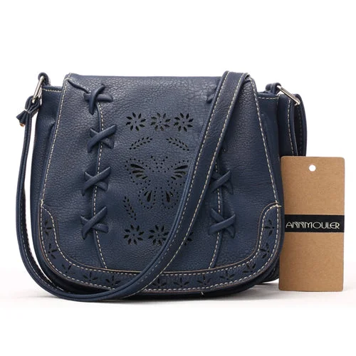 AnnaMouler Floral and Butterfly Hollow Out Design Crossbody Bag Blue