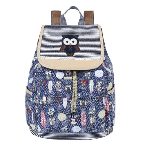 AnnaMouler New Design Owl Print Backpack Blue