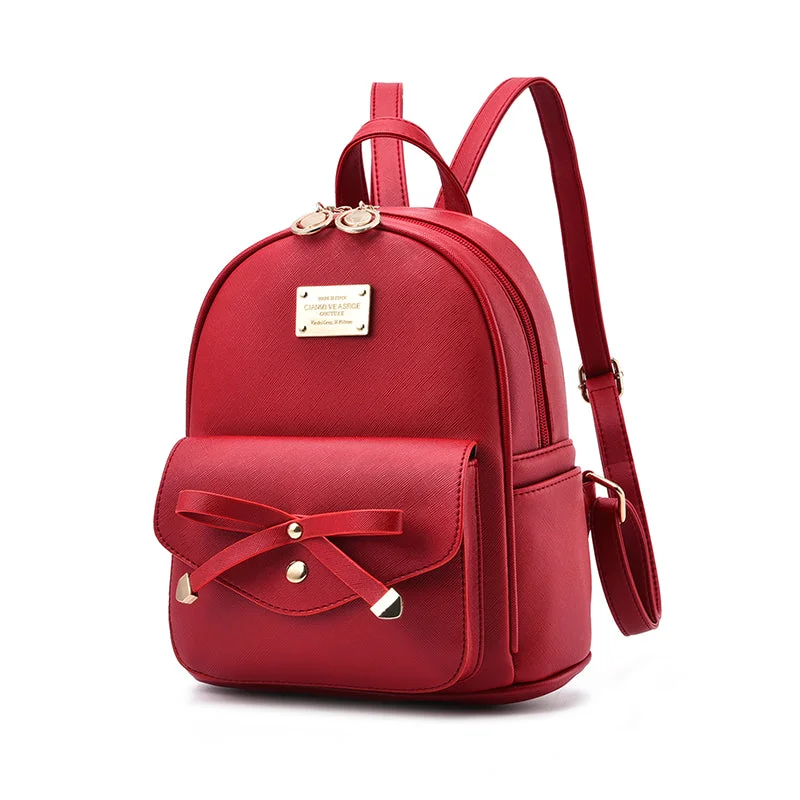 AnnaMouler Preppy Style with Bow Backpack Red