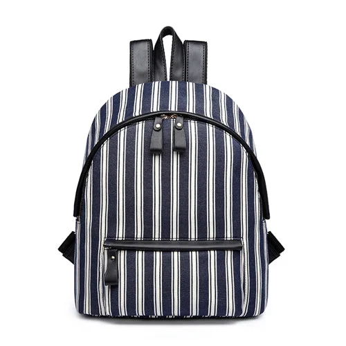 AnnaMouler Striped Pattern Fashion Backpack Dark Blue