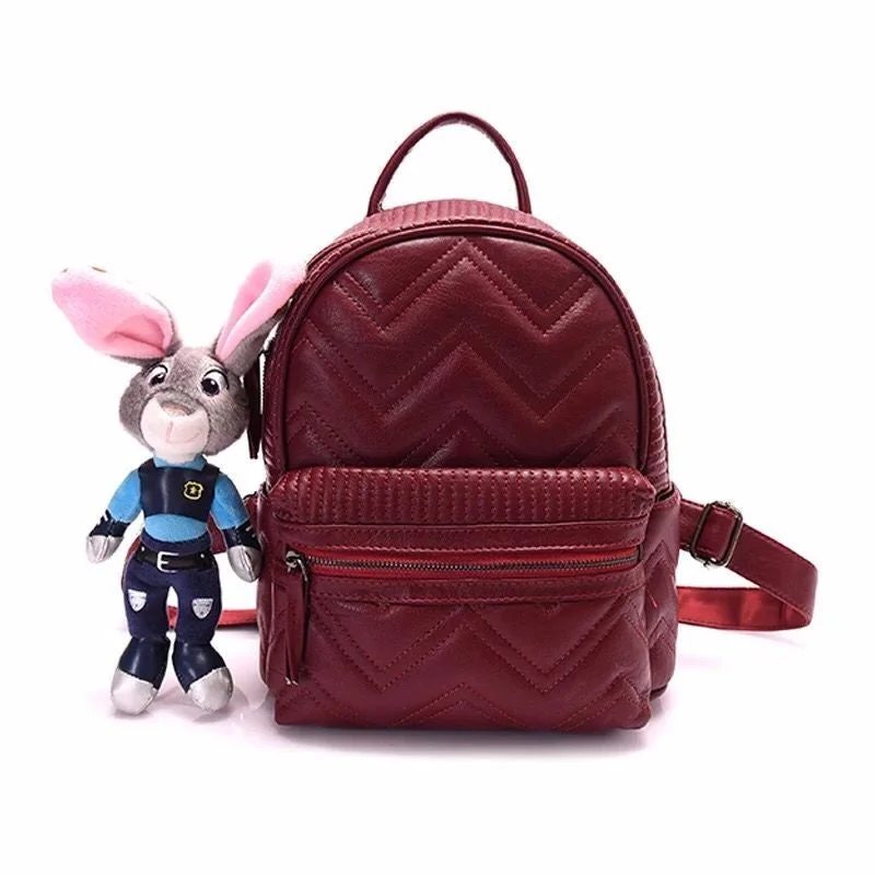 AnnaMouler Women Backpack with Rabbit Pendant Red