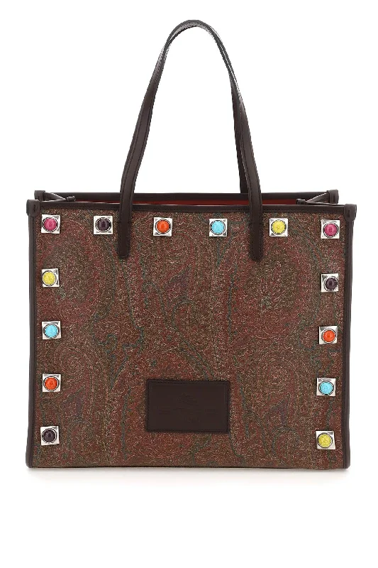 Etro paisley medium shopping bag with studs