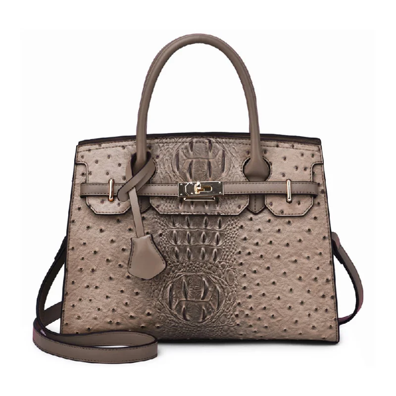 Mellow World Virginia Ostrich Embossed Sand Satchel Bag (Women's)