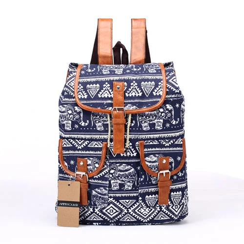 New Bohemian Chic Type Backpack Elephant Blue