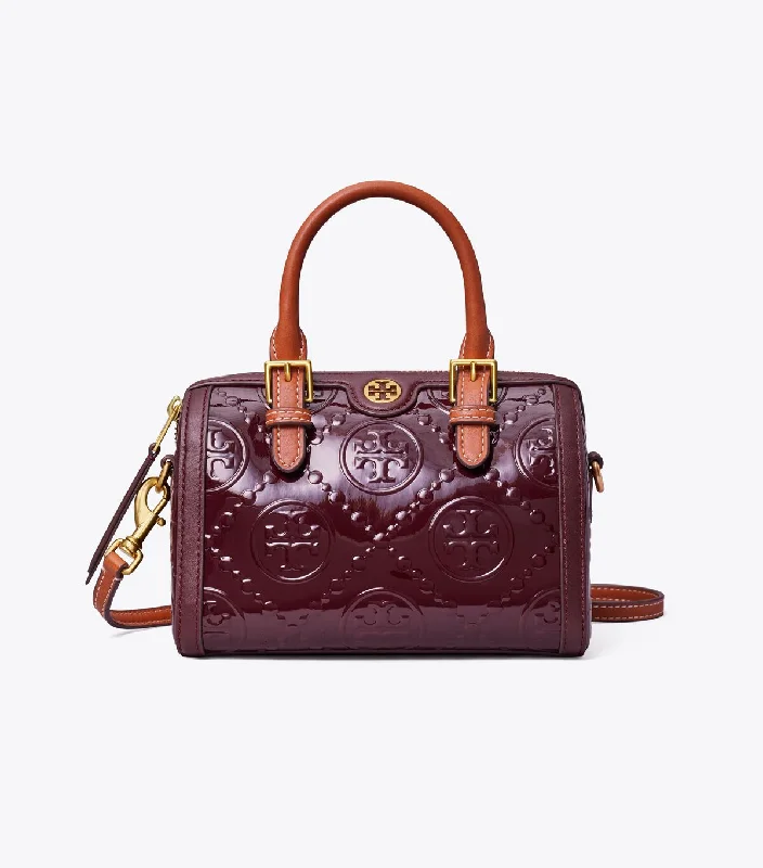 T MONOGRAM PATENT EMBOSSED MINI BARREL BAG