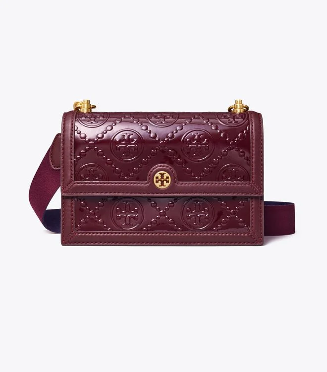 T MONOGRAM PATENT EMBOSSED SMALL SHOULDER BAG