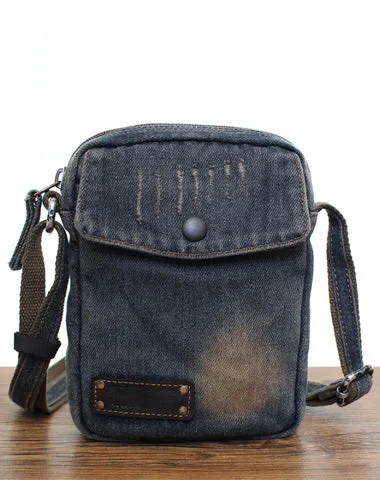 Vintage Mens Blue Denim Mini Phone Shoulder Bags Denim Phone Crossbody Bag for Women