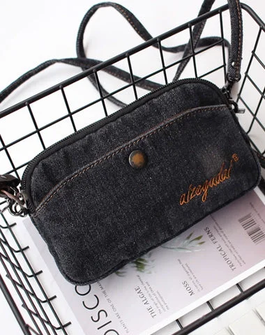 Vintage Womens Black Denim Phone Shoulder Bag Denim Crossbody Purse for Women