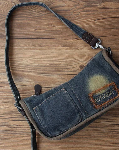 Vintage Womens Denim Baguette Bag Blue Denim Shoulder Purse for Women