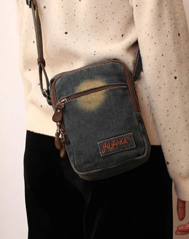 Vintage Womens Denim Vertical Side Bag Blue Denim School Shoulder Purse for Women