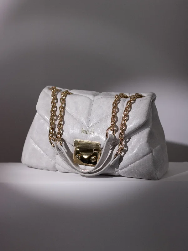 Womens White Textured Shoulder Bag